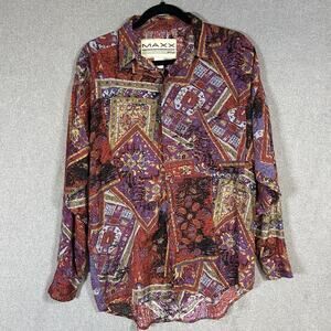90’s Vintage Art Deco Statement Shirt Long Button USA Maxx Red Men’s Medium